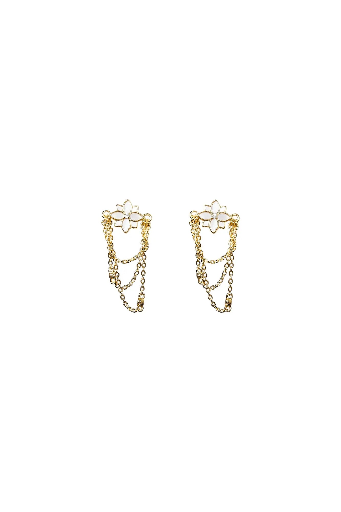 Clematis RockStar Yellow Gold Dangling Chain Earrings Dryden Jewelry